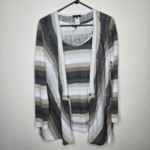 Vex Collection Tank/Cardigan Set 42 Gray Beige White Striped European Minimalist